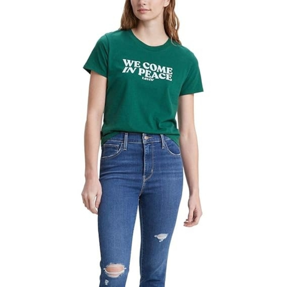 Levi's. Forest Green 'We Come In Peace' Graphic Tee. Size Large.see